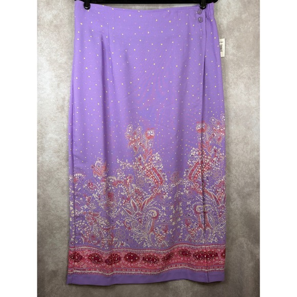 Sag Harbor Dresses & Skirts - NWT VTG Sag Harbor Maxi Skirt‎ Womens 18 Purple Paisley Floral Faille Faux Wrap